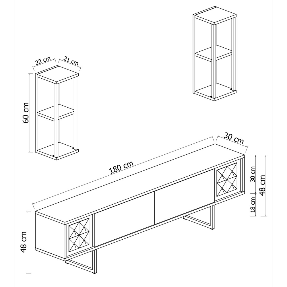 Novara Wooden Entertainment Unit With 2 Wall Shelves Anthracite And Black