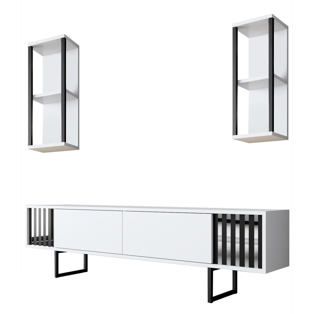Novara Wooden Entertainment Unit With 2 Wall Shelves White And Black