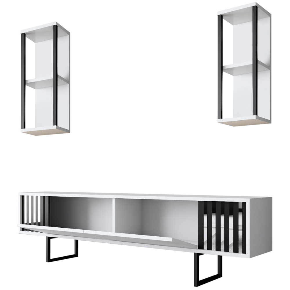 Novara Wooden Entertainment Unit With 2 Wall Shelves White And Black