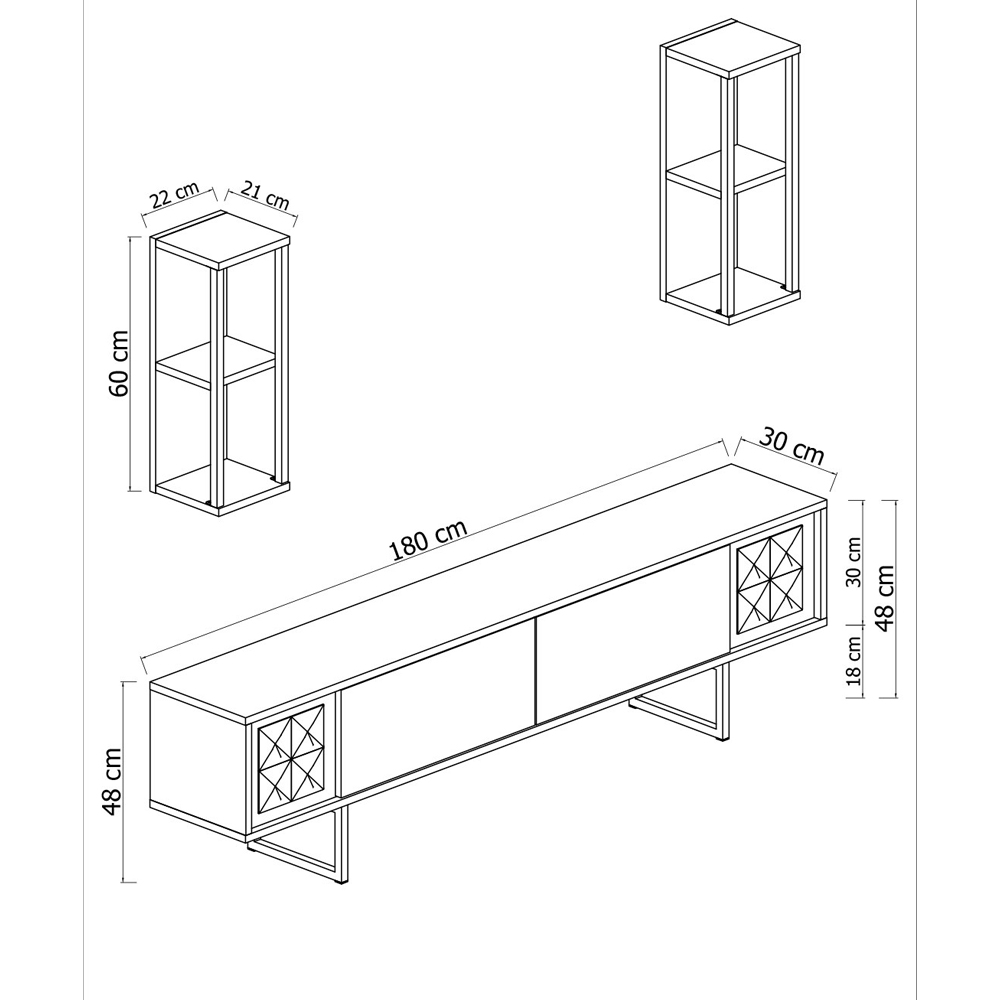 Novara Wooden Entertainment Unit With 2 Wall Shelves White And Black