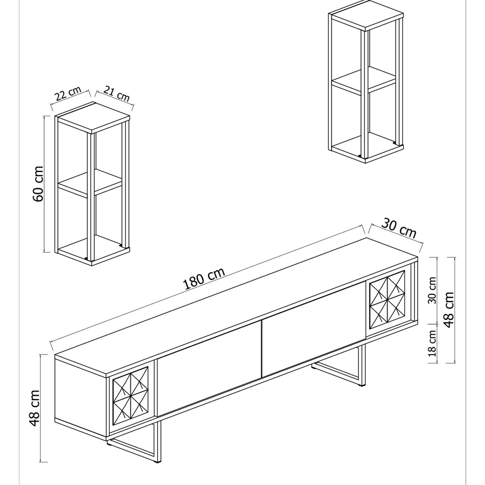 Novara Wooden Entertainment Unit with 2 Wall Shelves Anthracite and Gold