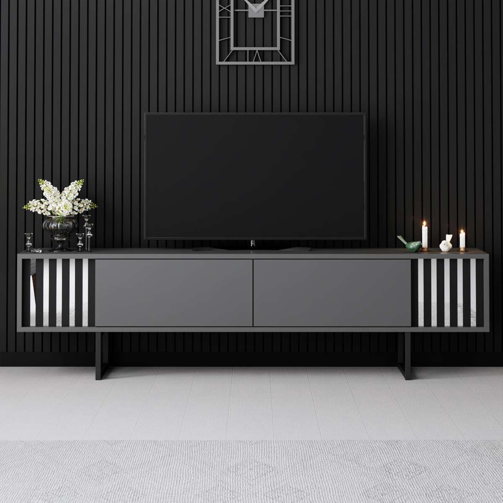 Novara Wooden TV Stand With Metal Legs In Anthracite And Black