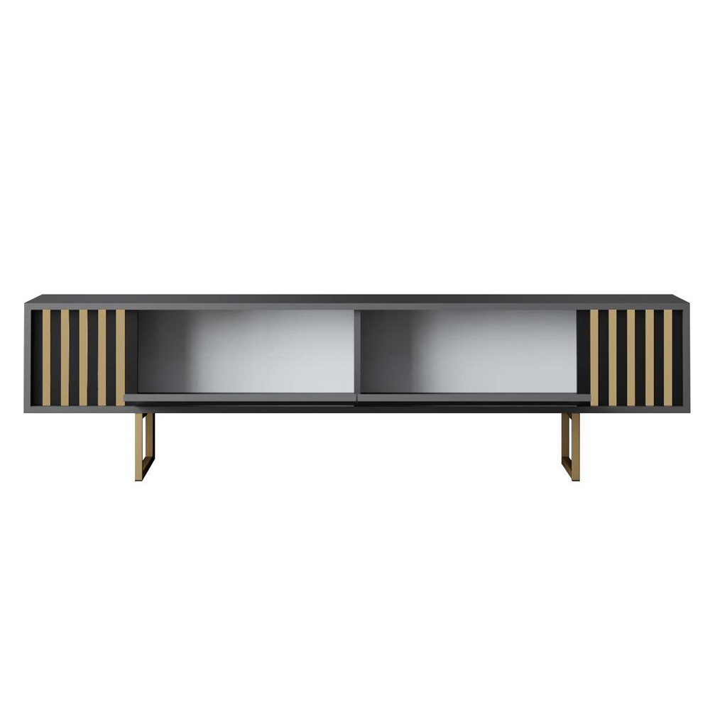 Novara Wooden TV Stand with Metal Legs in Anthracite and Gold