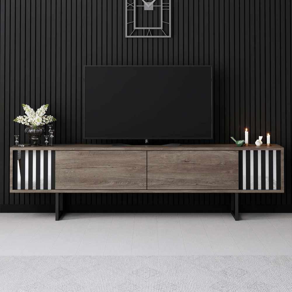 Novara Wooden TV Stand With Metal Legs In Walnut And Black