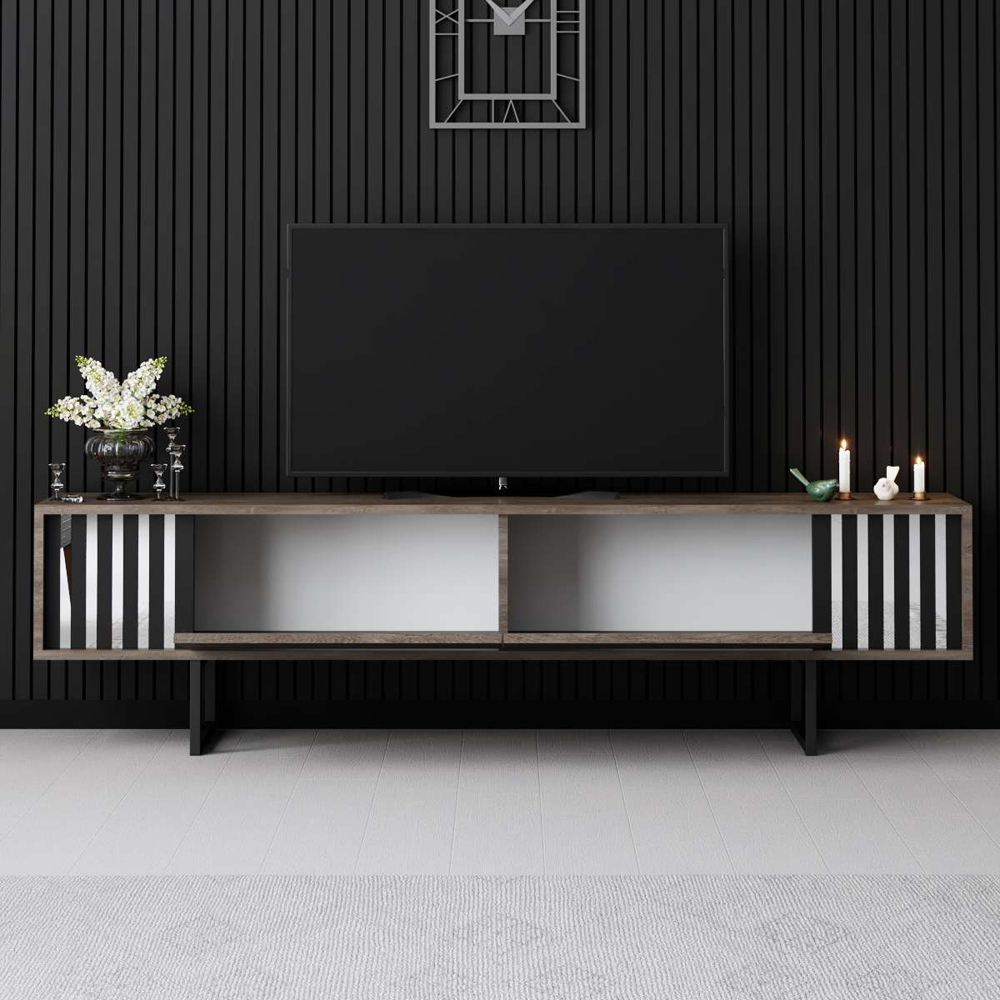 Novara Wooden TV Stand With Metal Legs In Walnut And Black