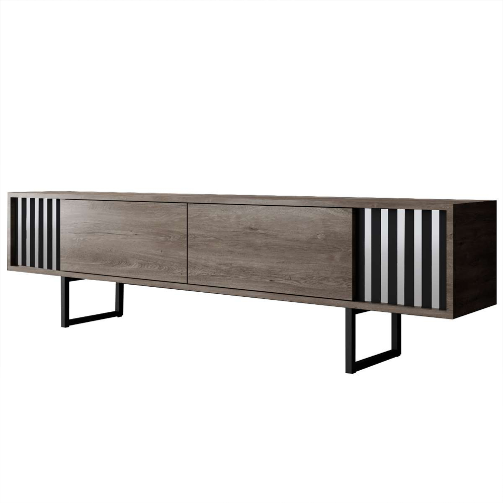 Novara Wooden TV Stand With Metal Legs In Walnut And Black