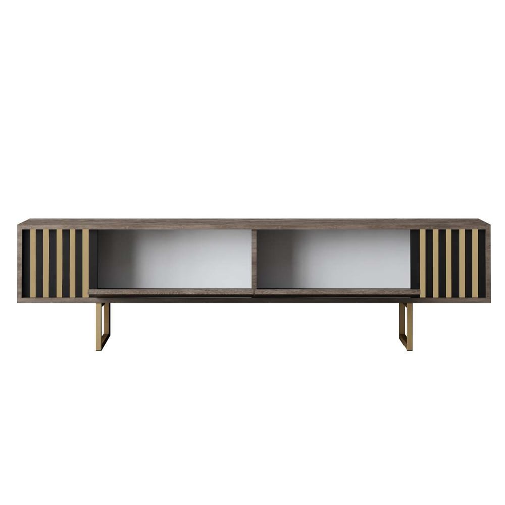 Novara Wooden TV Stand with Metal Legs in Walnut and Gold