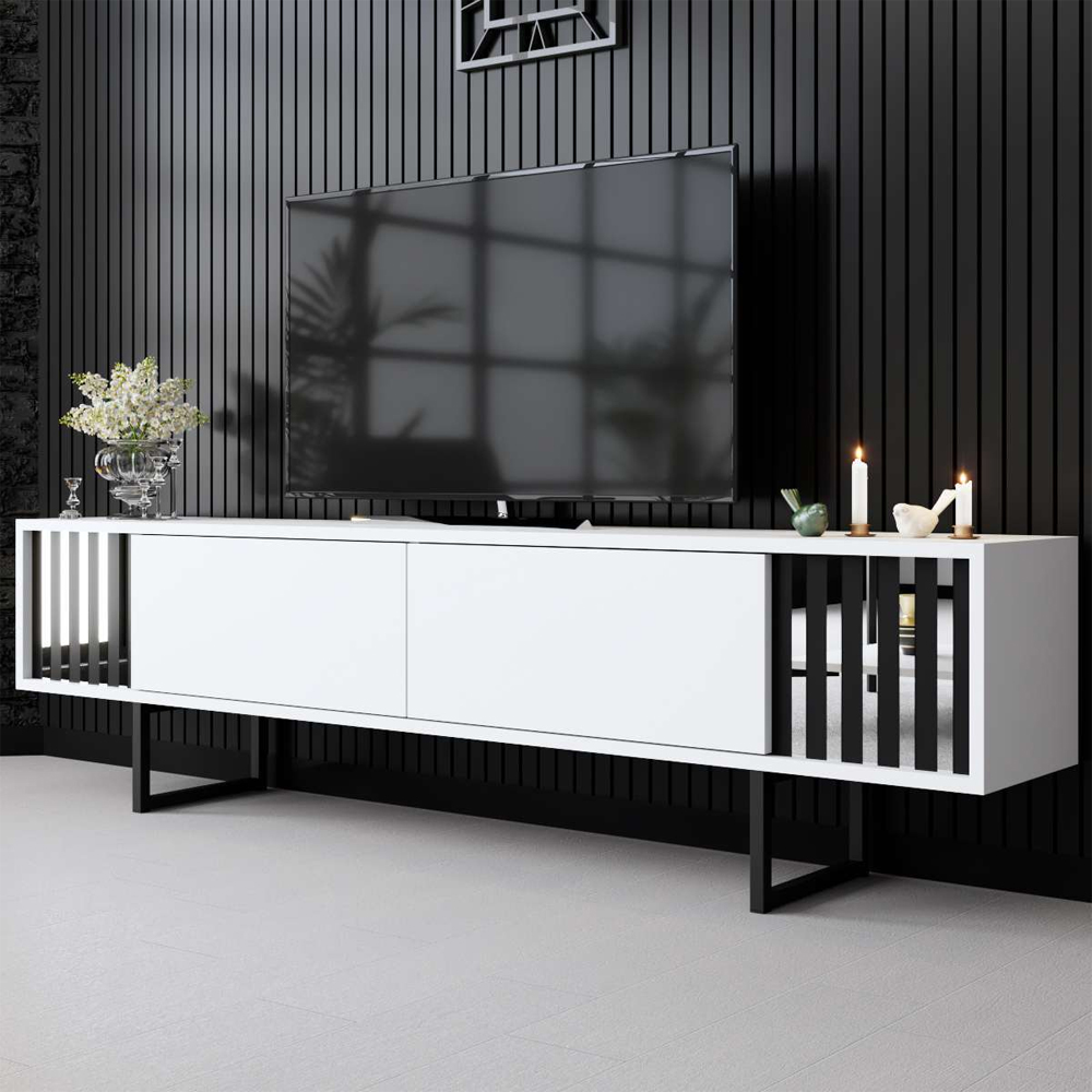 Novara Wooden TV Stand With Metal Legs In White And Black