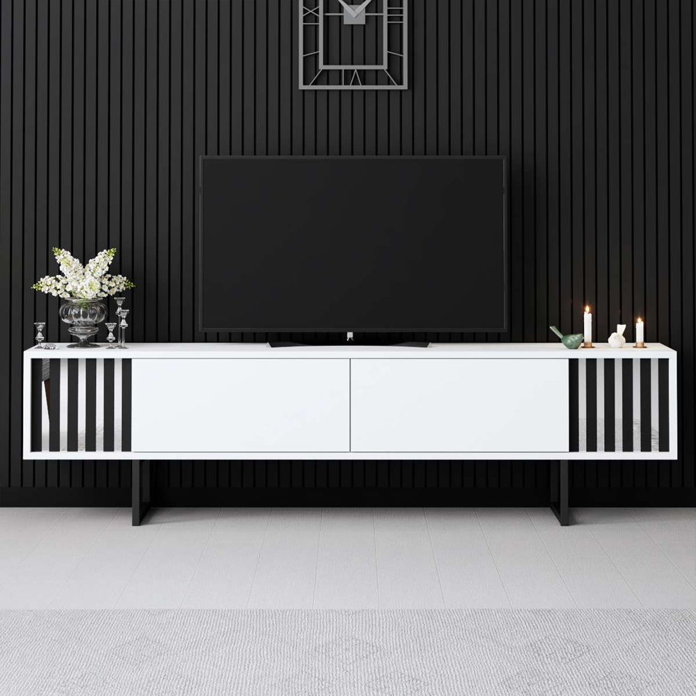 Novara Wooden TV Stand With Metal Legs In White And Black