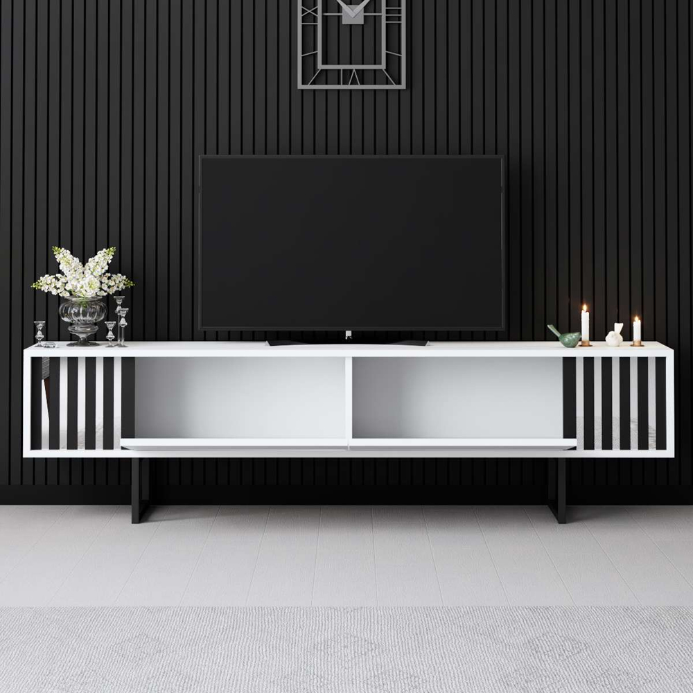 Novara Wooden TV Stand With Metal Legs In White And Black