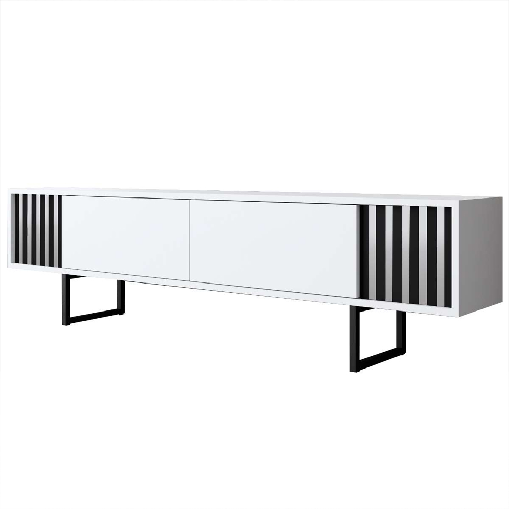 Novara Wooden TV Stand With Metal Legs In White And Black
