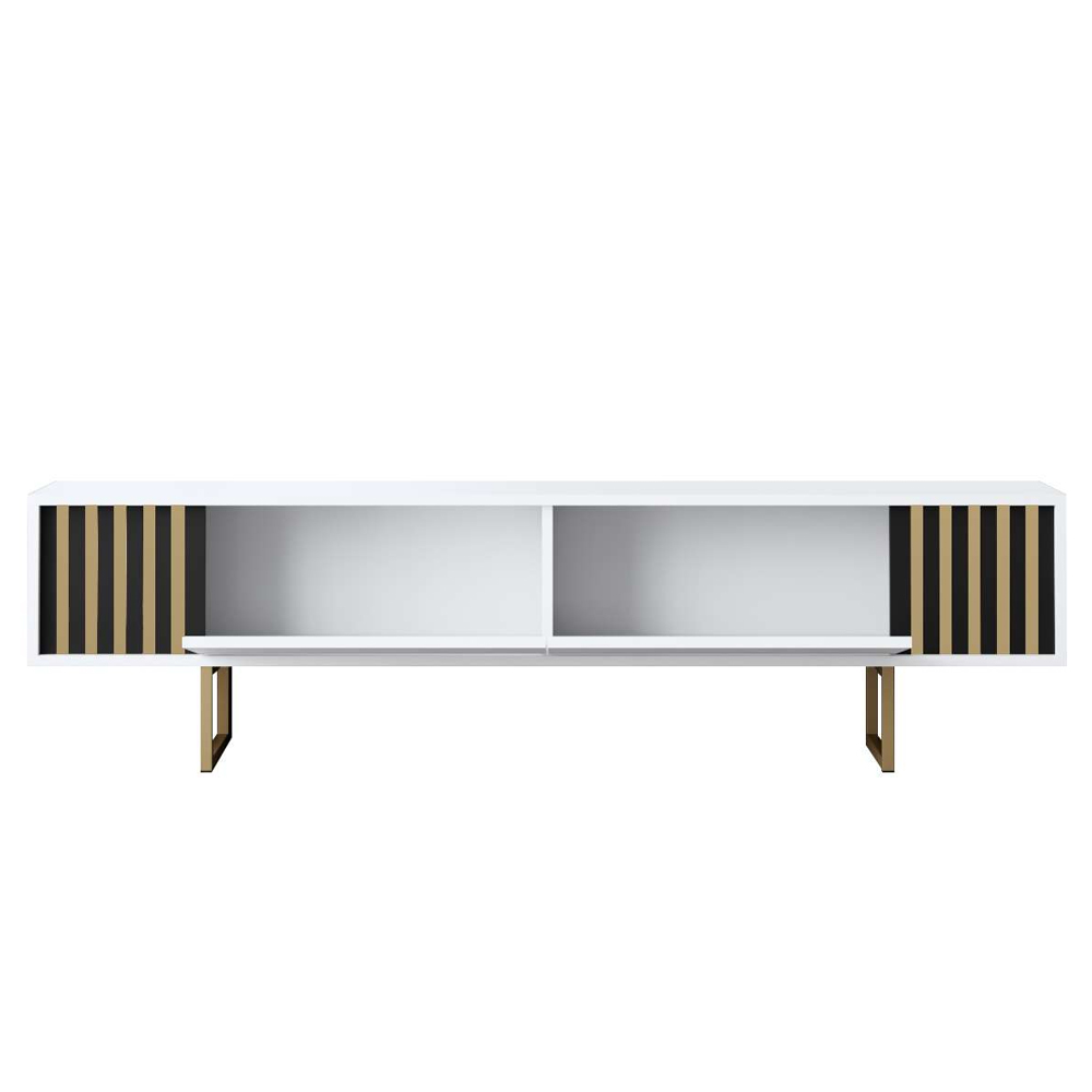 Novara Wooden TV Stand with Metal Legs in White and Gold