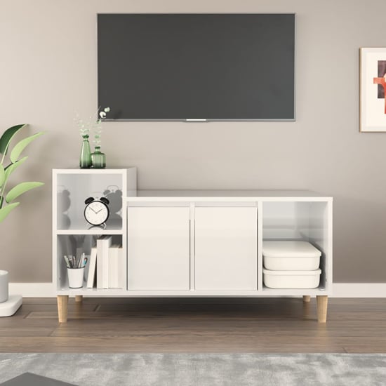 Product photograph of Novato High Gloss Tv Stand With 2 Doors In White from Furniture in Fashion