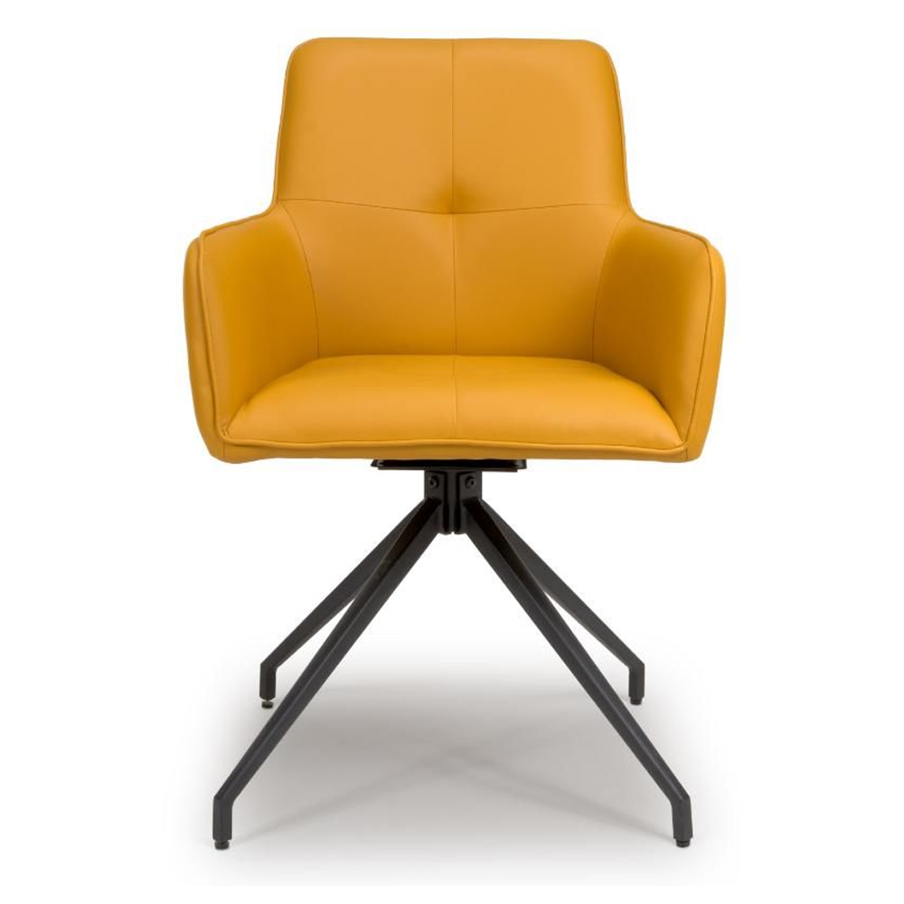 Novato Ochre Faux Leather Dining Chairs In Pair