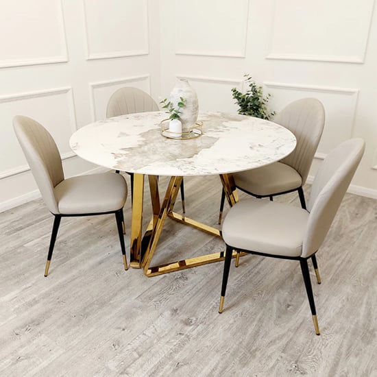 Photo of Novato pandora dining table with 4 everett beige chairs