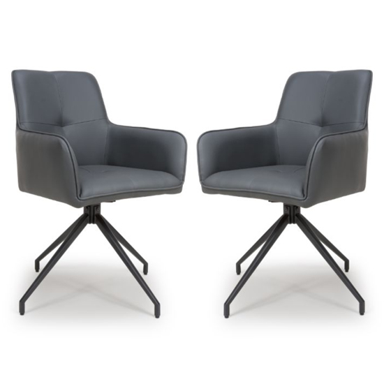 Novato Swivel Grey Faux Leather Dining Chairs In Pair
