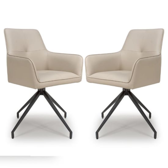 Read more about Novato swivel taupe faux leather dining chairs in pair