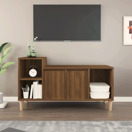 Product photograph of Novato Wooden Tv Stand With 2 Doors In Brown Oak from Furniture in Fashion