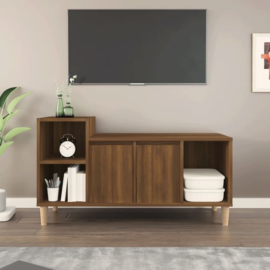 Photo of Novato wooden tv stand with 2 doors in brown oak