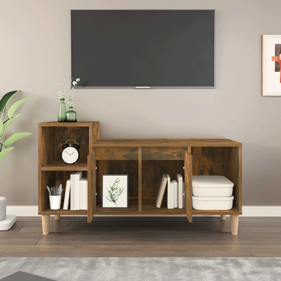 Novato Wooden TV Stand With 2 Doors In Smoked Oak