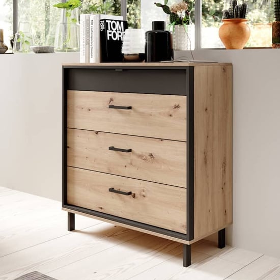 Product photograph of Novi Wooden Chest Of 4 Drawers In Artisan Oak from Furniture in Fashion