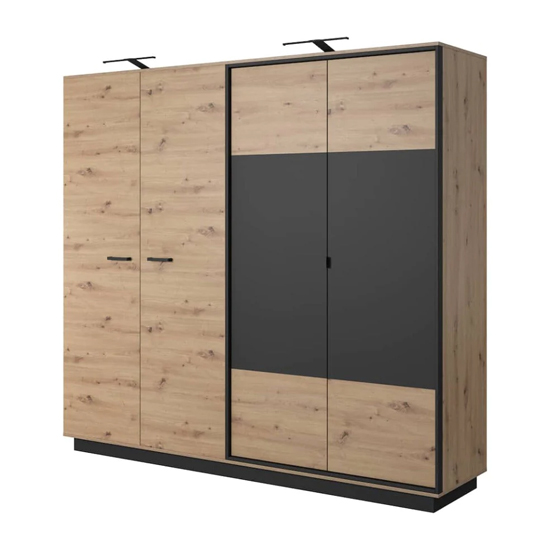 Read more about Novi wooden wardrobe 4 hinged doors in artisan oak with led