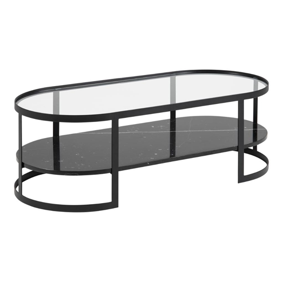 Read more about Noblesville clear glass coffee table with black marble base