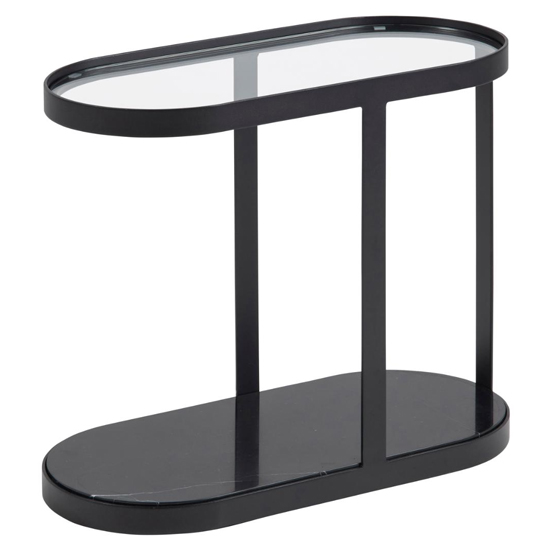 Noblesville Clear Glass Side Table With Black Marble Base_3