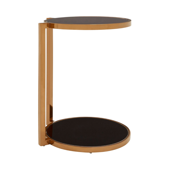 Novo 2 Tier Side Table In Rose Gold With Black Glass Top FiF