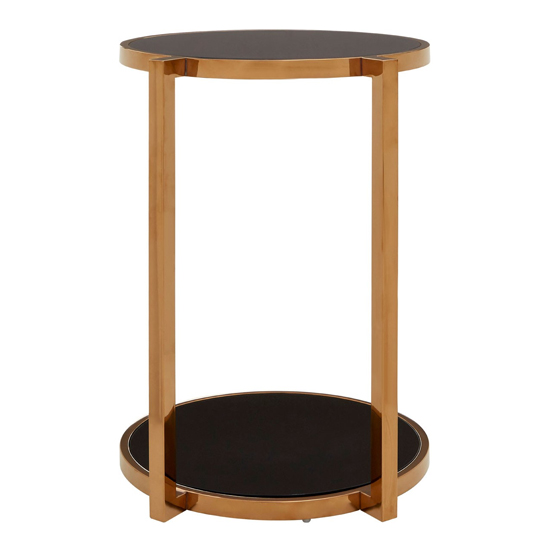 Novo 2 Tier Side Table In Rose Gold With Black Glass Top FiF