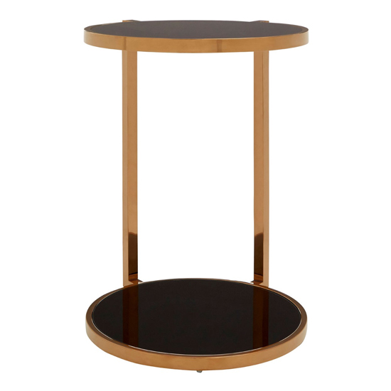 Novo 2 Tier Side Table In Rose Gold With Black Glass Top Sale
