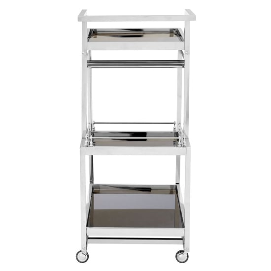 Kurhah Black Glass 3 Tier Drinks Trolley With Silver Frame_4