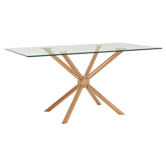 Photo of Kurhah rectangular clear glass dining table with rose gold frame