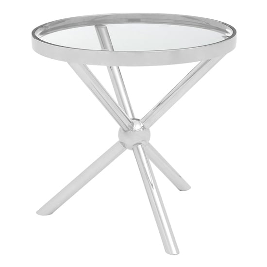 Kurhah Round Clear Glass Top Side Table With Silver Frame