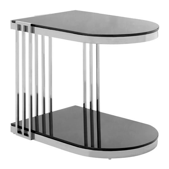 Kurhah U-Shaped Black Glass Side Table With Silver Frame