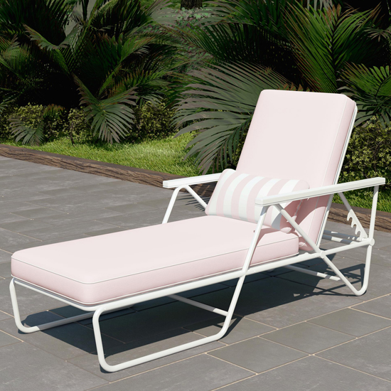 Necton Connie Sun Chaise Lounger In White With Pink Cushion_1