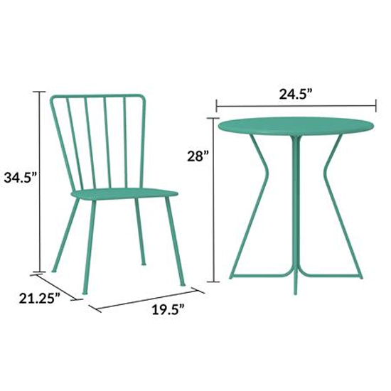 Novogratz Heidi Outdoor Metal Bistro Set In Turquoise FiF