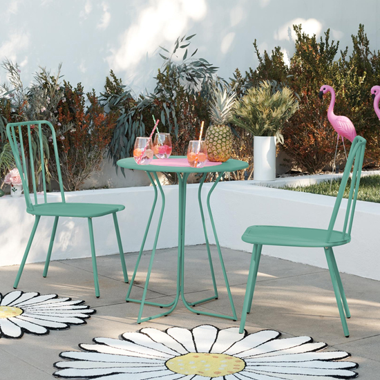 Necton Heidi Outdoor Metal Bistro Set In Turquoise Furniture in Fashion