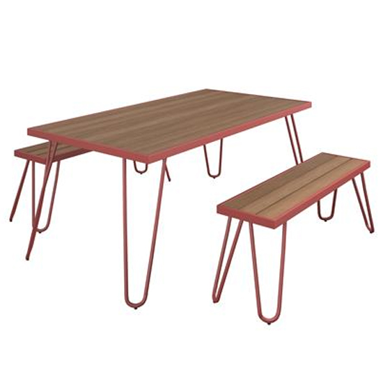 Necton Paulette Dining Set With 2 Bench In Red_3