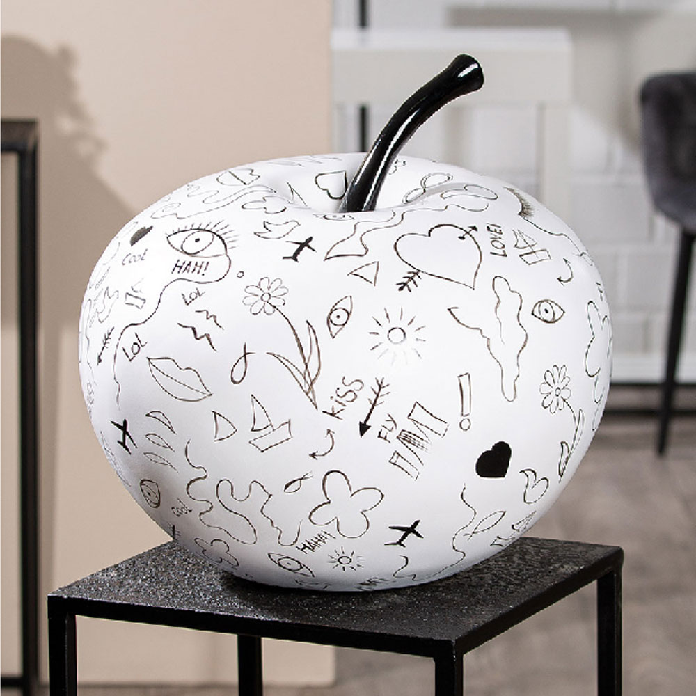 Noxel Synthetic Resin Modern Apple Sculpture in White and Black