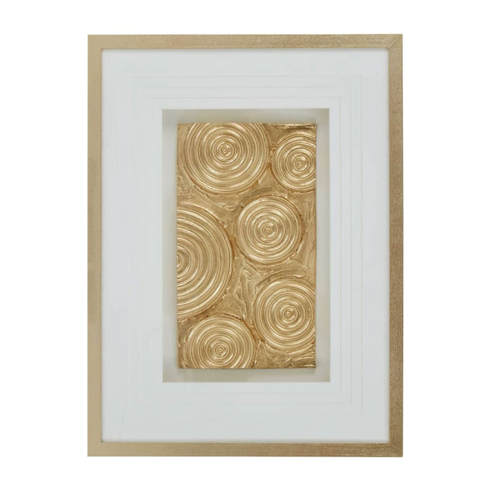 Noxen Wood Disc Design Wall Art in Gold and White