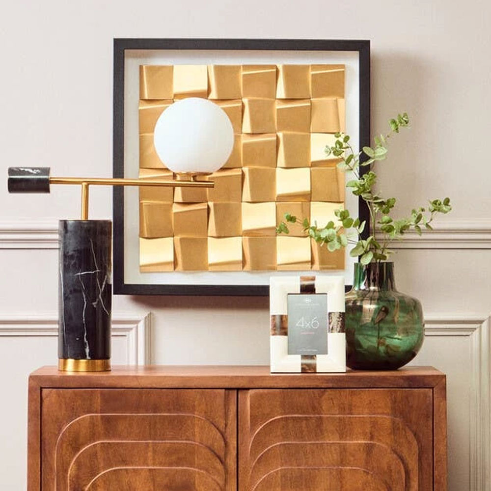 Noxen Wooden 3D Carved Wall Art in Gold and Black White