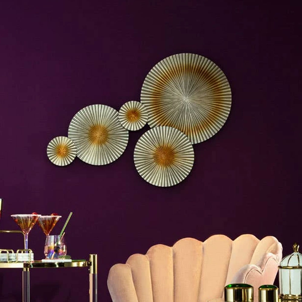 Noxen Wooden Abstract Discs Wall Sculpture in Gold