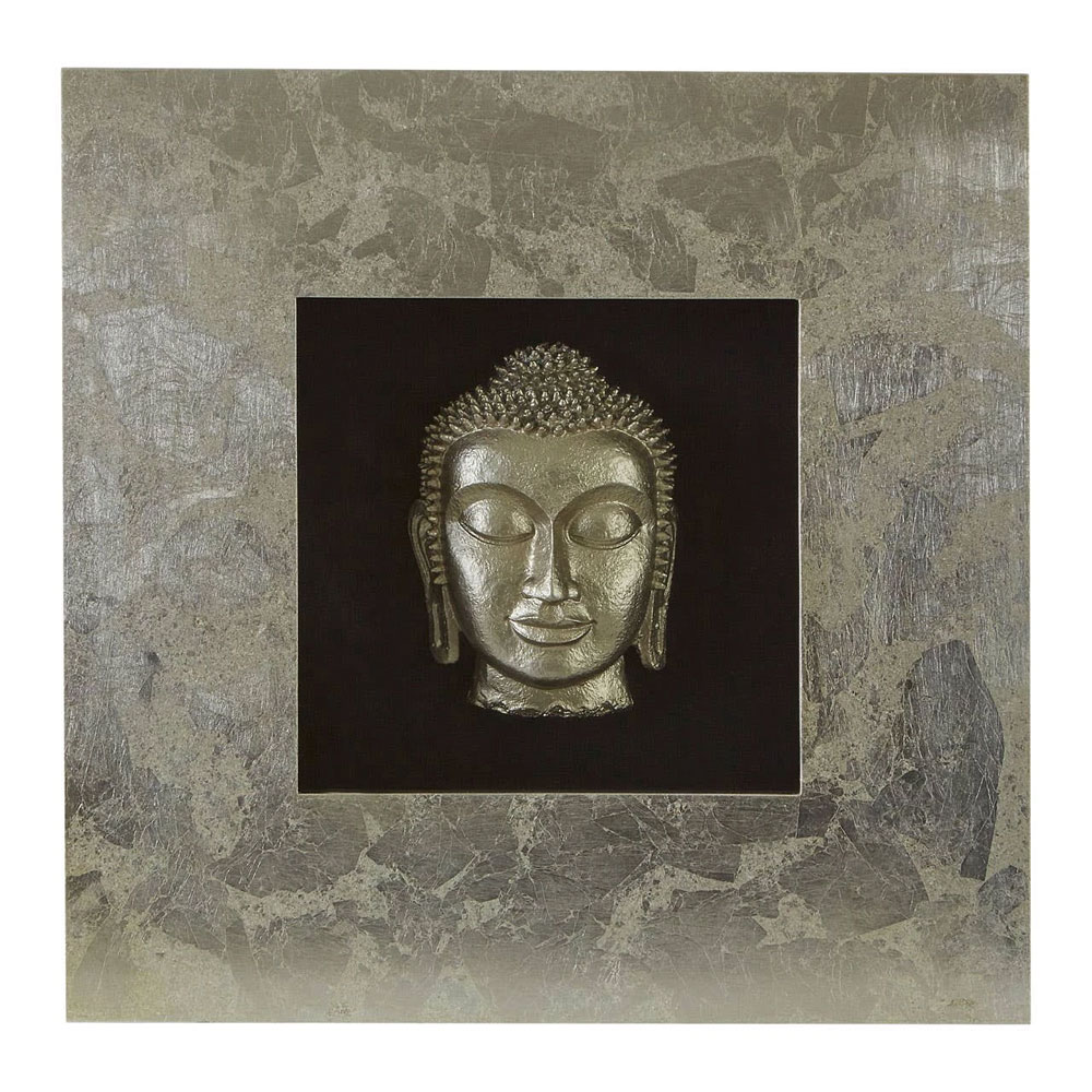 Noxen Wooden Buddha Wall Art in Silver and Black