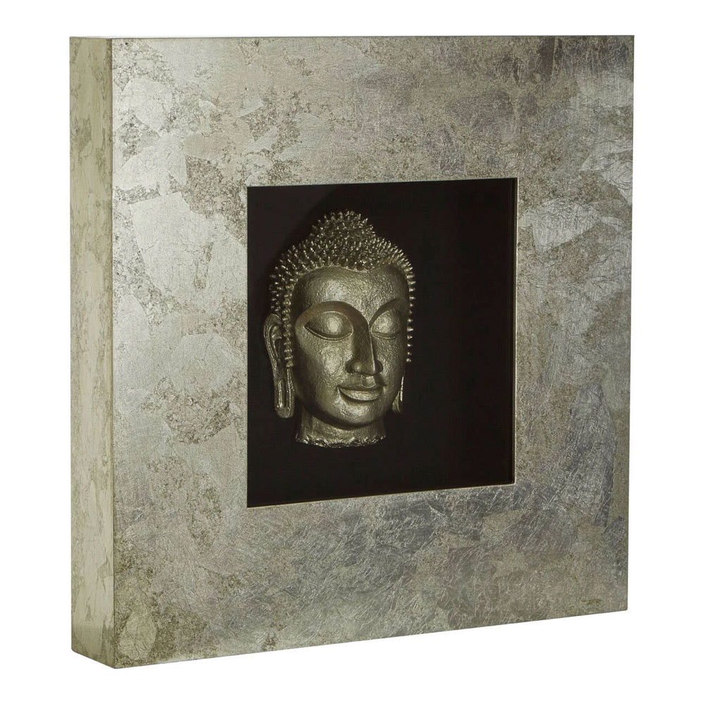 Noxen Wooden Buddha Wall Art in Silver and Black