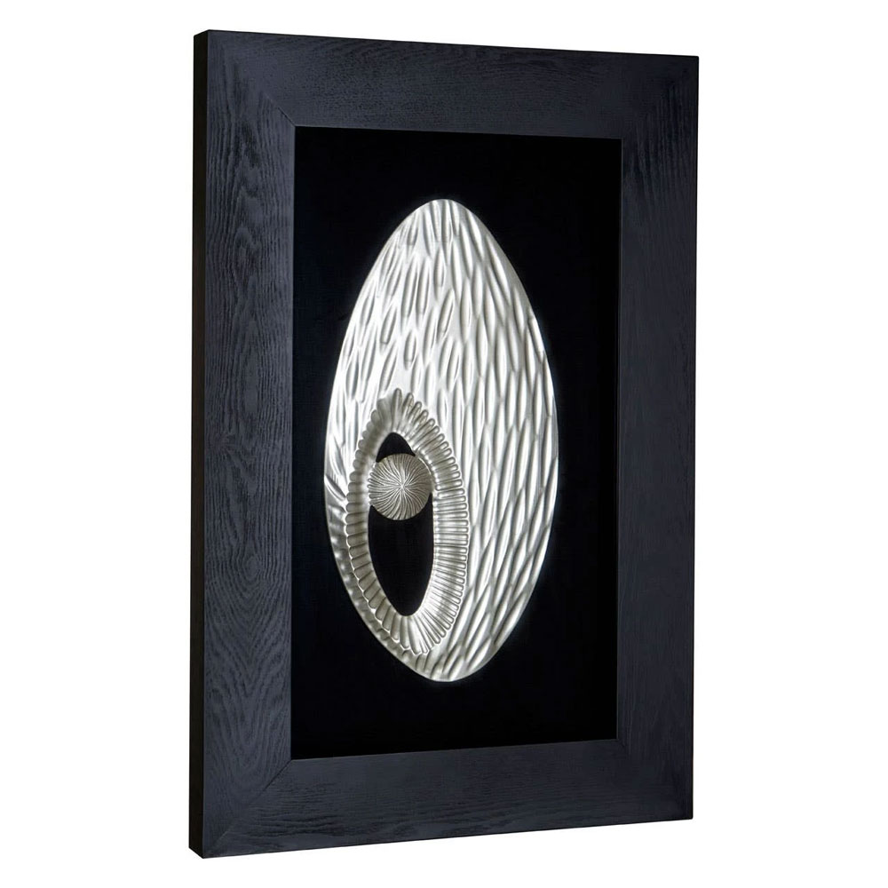 Noxen Wooden Oval Carving Wall Art in Black and Silver