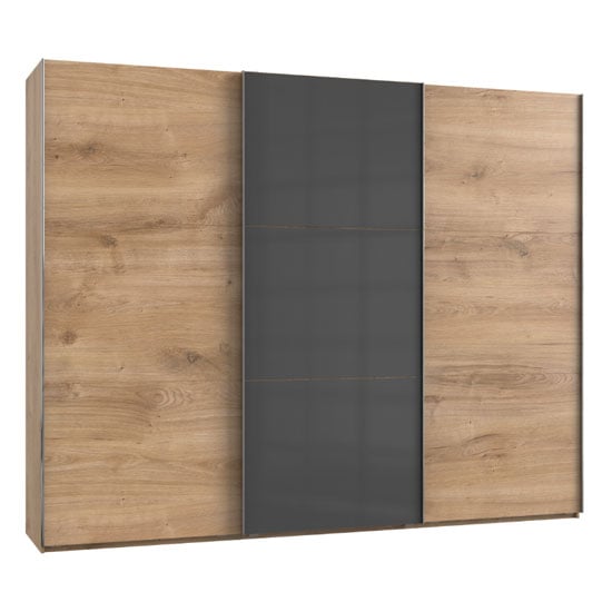 Read more about Noyd mirrored sliding wardrobe in grey and planked oak 3 doors