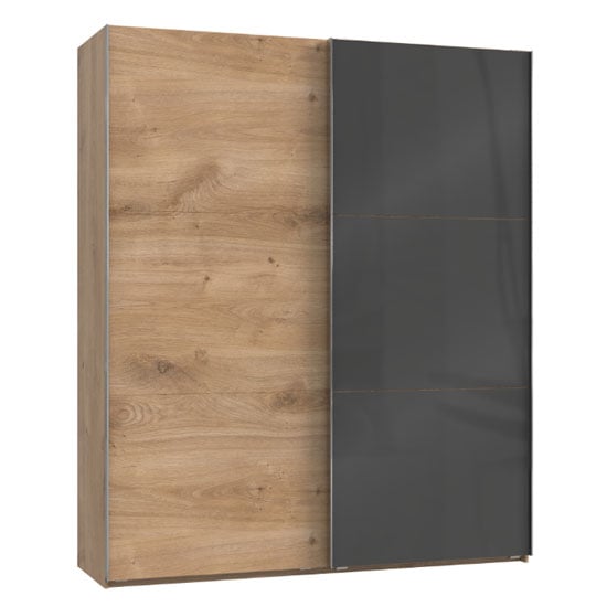 Noyd Mirrored Sliding Wardrobe In Grey And Planked Oak