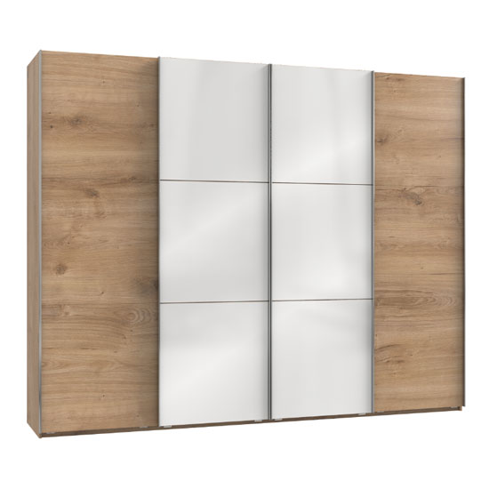Read more about Noyd mirrored sliding wardrobe in white and planked oak 4 doors