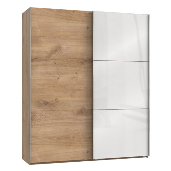 Noyd Mirrored Sliding Wardrobe In White And Planked Oak